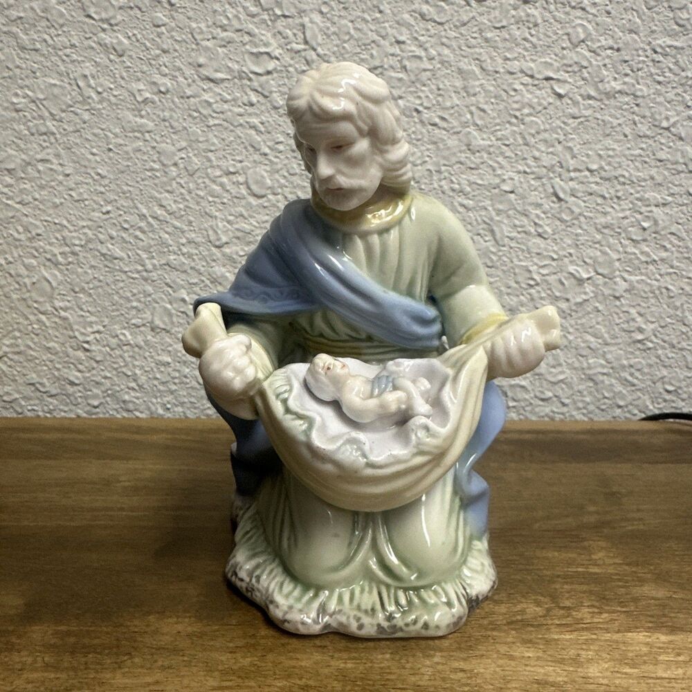 K's Collection Religious Figurine Kneeling Jesus Holding Baby Christianity VTG